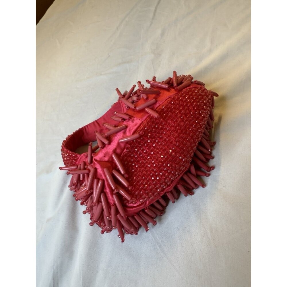 Pink Beaded Fringe Mini Bag Made In India Purse Y2K - Picture 3 of 8